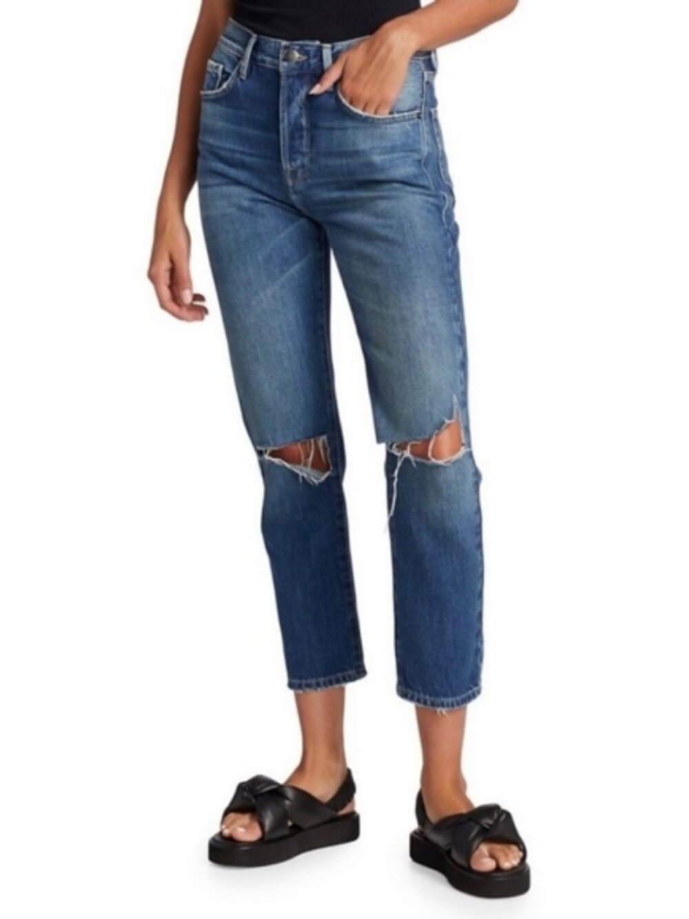 FRAME Le Original Kessler High Rise Straight Leg Jeans Ankle Distressed Size 27